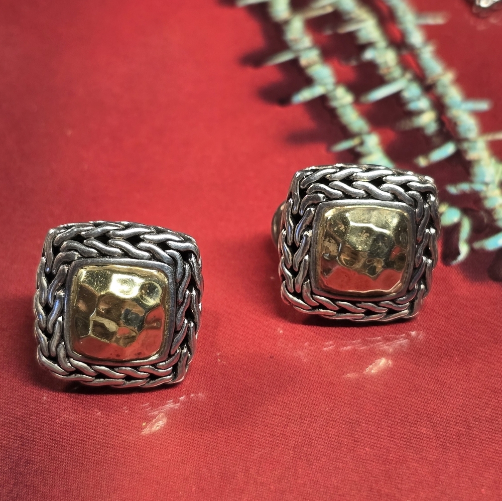 John Hardy Palu Stud Earrings in Sterling Silver and 22K Gold